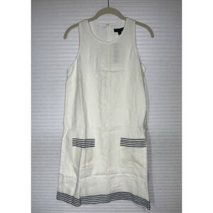 J Crew Maxine Sailor Stripe Dress in Linen Size XS Natural Cream Shift Pockets